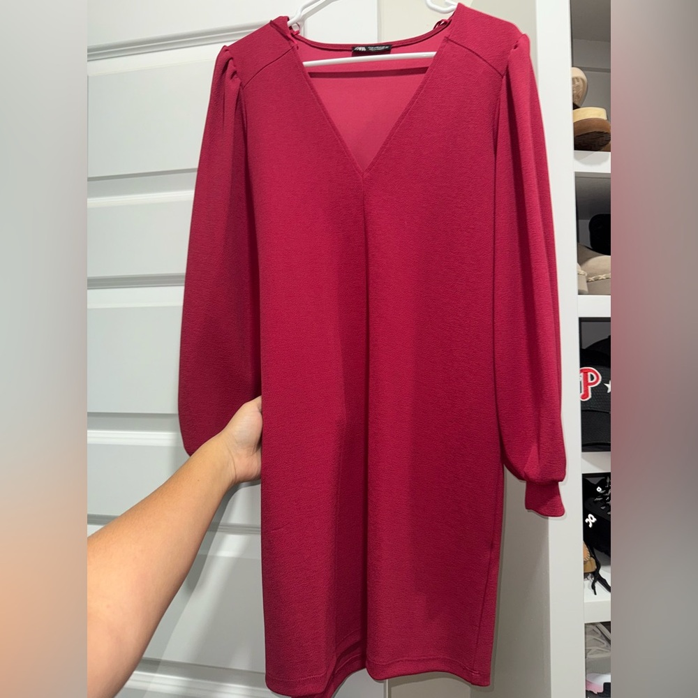 Zara Burgundy Long Sleeve Dress
